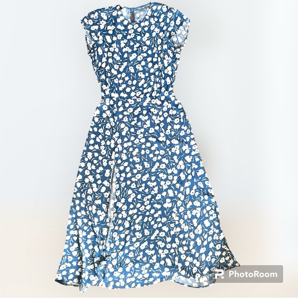 NWT REFORMATION Gavin Back Cut Out Midi Dress in Tuli Blue & White Floral Sz 12 - Picture 2 of 6